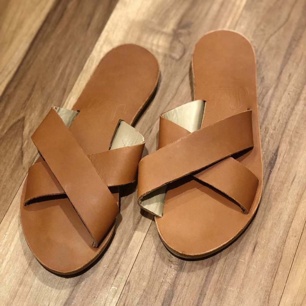 Sseko Crossover Slide, Caramel, size 5